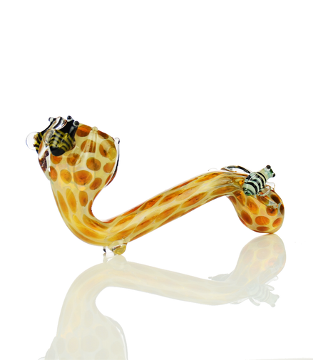 6" Sherlock Glass Pipe with Honeycomb Design and Stone Art Bees
