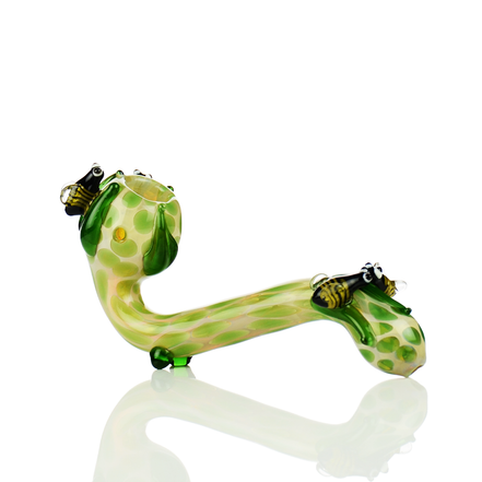 6" Sherlock Glass Pipe with Honeycomb Design and Stone Art Bees