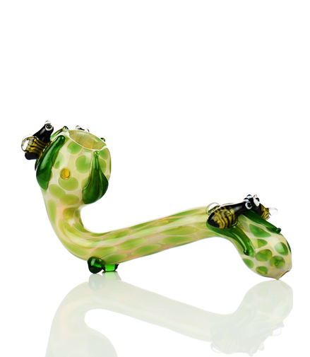 6" Sherlock Glass Pipe with Honeycomb Design and Stone Art Bees