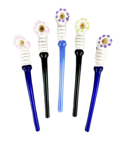 10" Sherlock Glass Pipe with Opaque White Marble with Mix Dark Glass Pipe