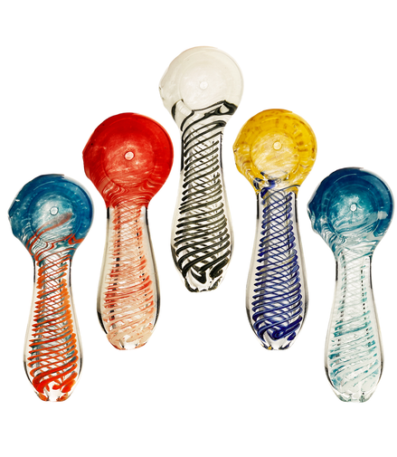 3.5" Hand Pipe Spoon with Double Glass and Spiral Art