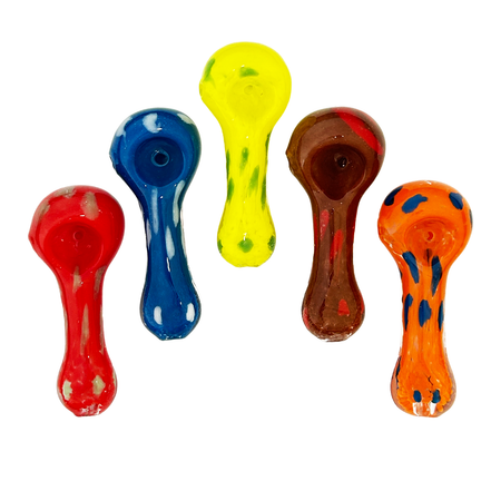 3.5" Hand Pipe Spoon with Frit Glass and Color Dots