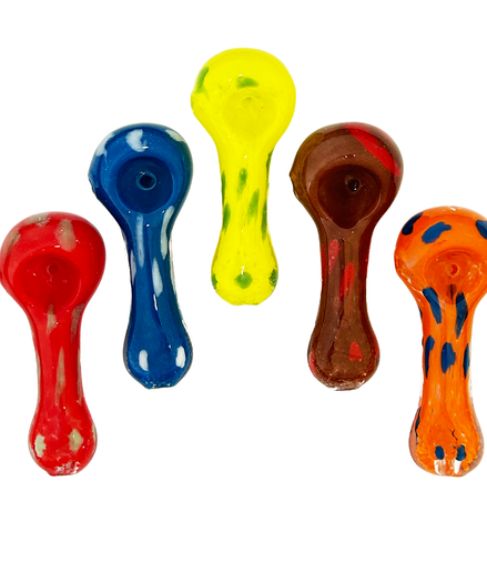 3.5" Hand Pipe Spoon with Frit Glass and Color Dots