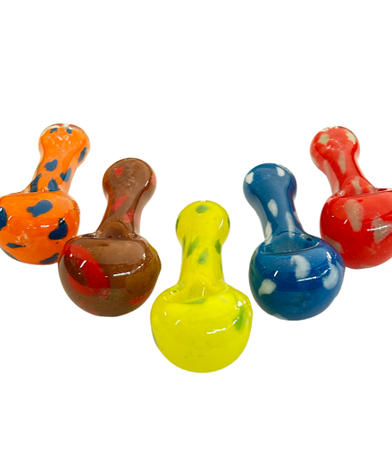 3.5" Hand Pipe Spoon with Frit Glass and Color Dots