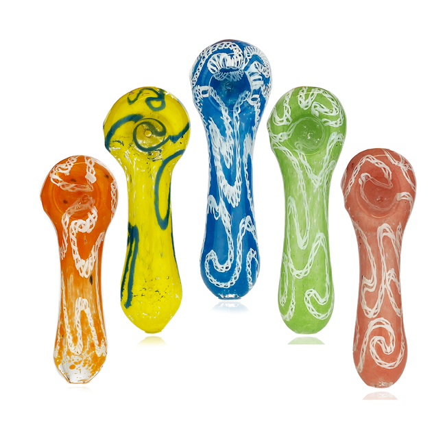 4.5" Hand Pipe Spoon with Twisting and Color Frit Glass Art