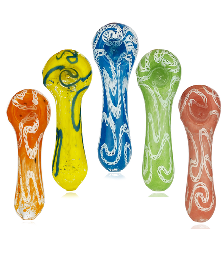4.5" Hand Pipe Spoon with Twisting and Color Frit Glass Art