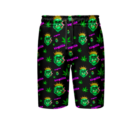 Kingzilla Leaf Black Shirt and Short Set, Pack of 5 Sizes Sets, 1-M, 1-L, 1-XL, 1-XXL, 1-XXXL