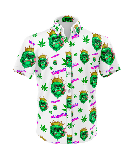 Kingzilla Leaf White Shirt and Short Set, Pack of 5 Sizes Sets, 1-M, 1-L, 1-XL, 1-XXL, 1-XXXL