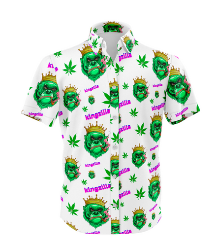 Kingzilla Leaf White Shirt and Short Set, Pack of 5 Sizes Sets, 1-M, 1-L, 1-XL, 1-XXL, 1-XXXL