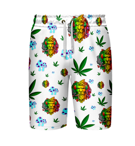 Lion Smoking Leaf White Shirt and Short Set, Pack of 5 Sizes Sets, 1-M, 1-L, 1-XL, 1-XXL, 1-XXXL