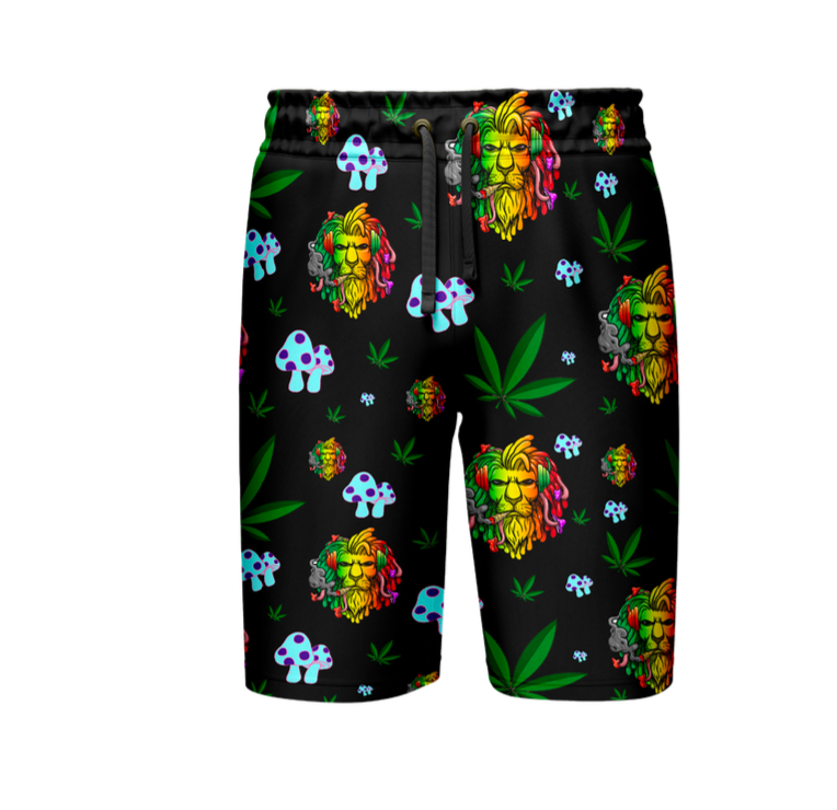 Lion Smoking Leaf Black Shirt and Short Set, Pack of 5 Sizes Sets, 1-M, 1-L, 1-XL, 1-XXL, 1-XXXL