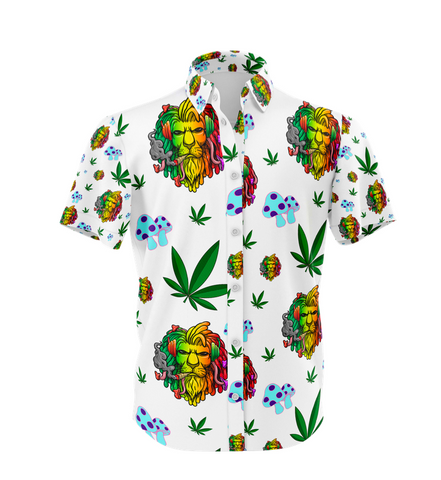Lion Smoking Leaf White Shirt and Short Set, Pack of 5 Sizes Sets, 1-M, 1-L, 1-XL, 1-XXL, 1-XXXL