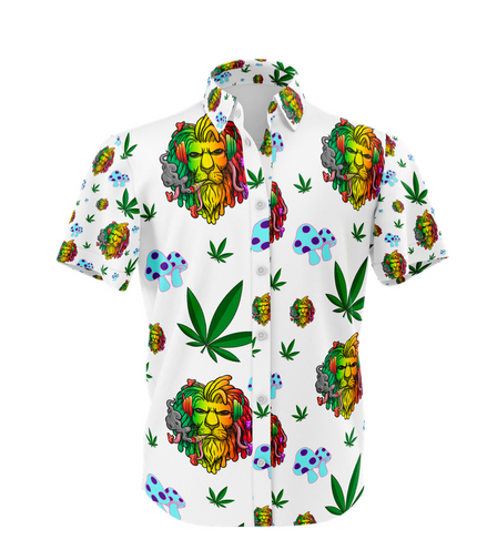 Lion Smoking Leaf White Shirt and Short Set, Pack of 5 Sizes Sets, 1-M, 1-L, 1-XL, 1-XXL, 1-XXXL