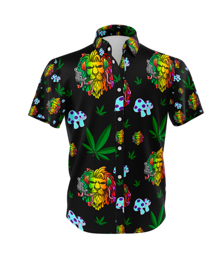 Lion Smoking Leaf Black Shirt and Short Set, Pack of 5 Sizes Sets, 1-M, 1-L, 1-XL, 1-XXL, 1-XXXL