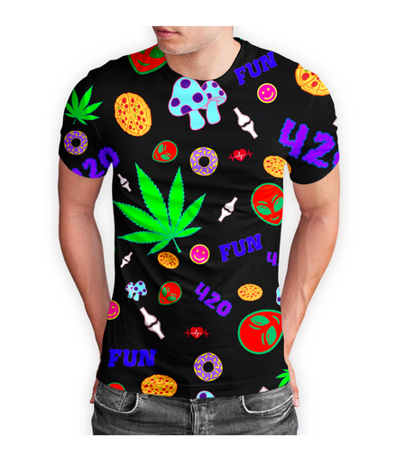 420 Mushroom Donut Cannabis Leaf Short Sleeve T-Shirt Pack of 5 Units 1-M, 1-L, 1-XL, 1-XXL, 1-XXXL -- 100% Polyester