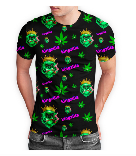 Kingzilla Cannabis Leaf Black Short Sleeve T-Shirt Pack of 5 Units 1-M, 1-L, 1-XL, 1-XXL, 1-XXXL -- 100% Polyester