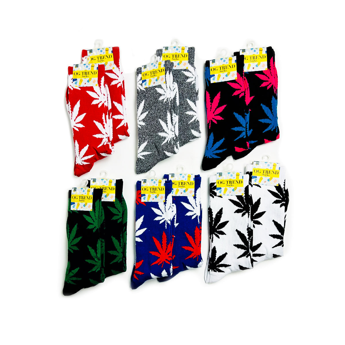 OG TREND Cannabis Leaf Print Socks in Assorted Colors - One Pack Comes with 12 Pairs  Fits All, 70% Cotton, 25% Spandex, 5% Elastic