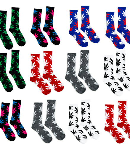 OG TREND Cannabis Leaf Print Socks in Assorted Colors - One Pack Comes with 12 Pairs  Fits All, 70% Cotton, 25% Spandex, 5% Elastic"