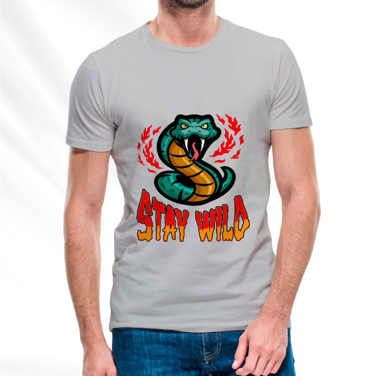 Stay Wild Gray T-Shirt Pack of  5 Units 1-M, 1-L, 1-XL, 1-XXL, 1-XXXL -- 60% Cotton 40% Polyeste