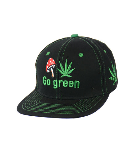 Mushroom Go Green Embroidered Snapback Hat 100% Cotton