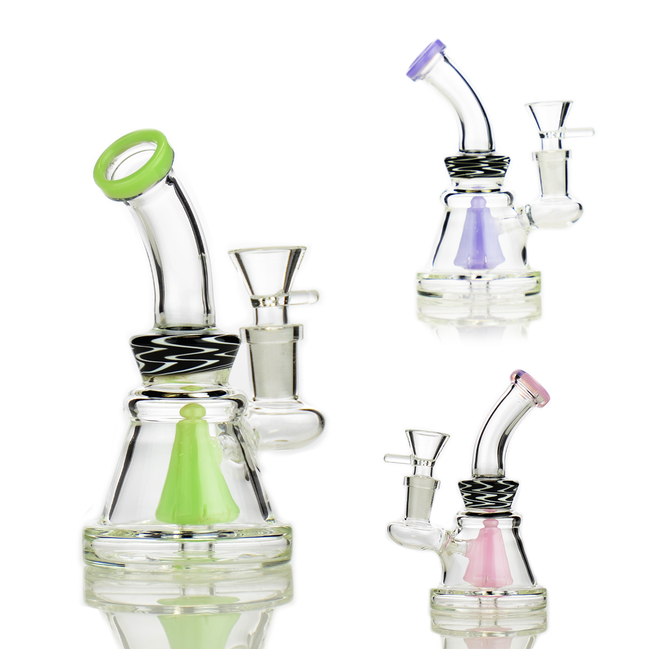 5.5" Water Pipe Bong with Slime Color Shower and Wigwag Art 14mm Male Bowl