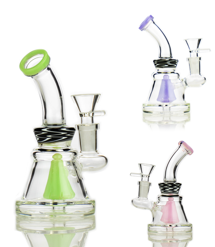 5.5" Water Pipe Bong with Slime Color Shower and Wigwag Art 14mm Male Bowl
