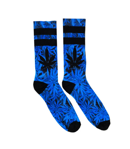 Cannabis Leaf Print Blue Socks 95% Polyester, 5% Elastane
