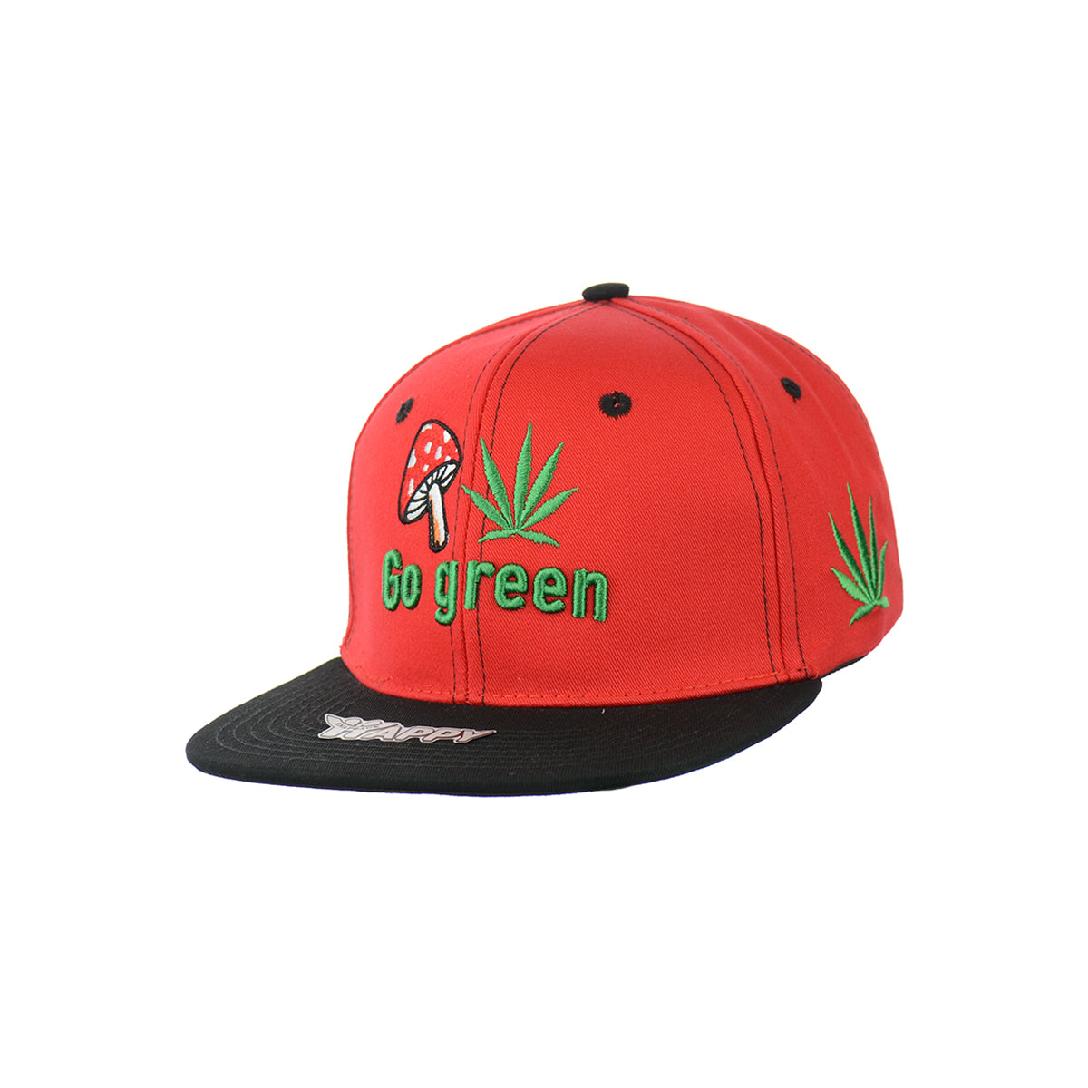 Mushroom Go Green Embroidered Snapback Hat 100% Cotton