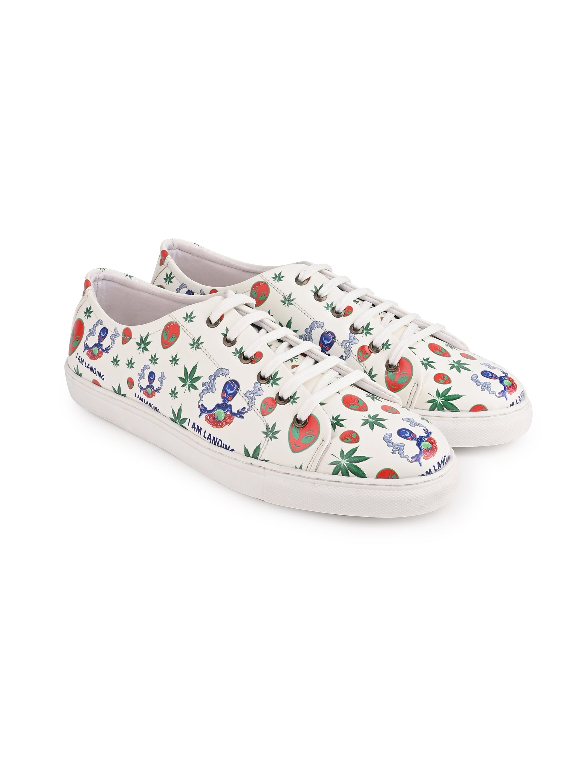 I am Landing Weed Design Snow White Shoe - Printed Synthetic Vegan Leather Size