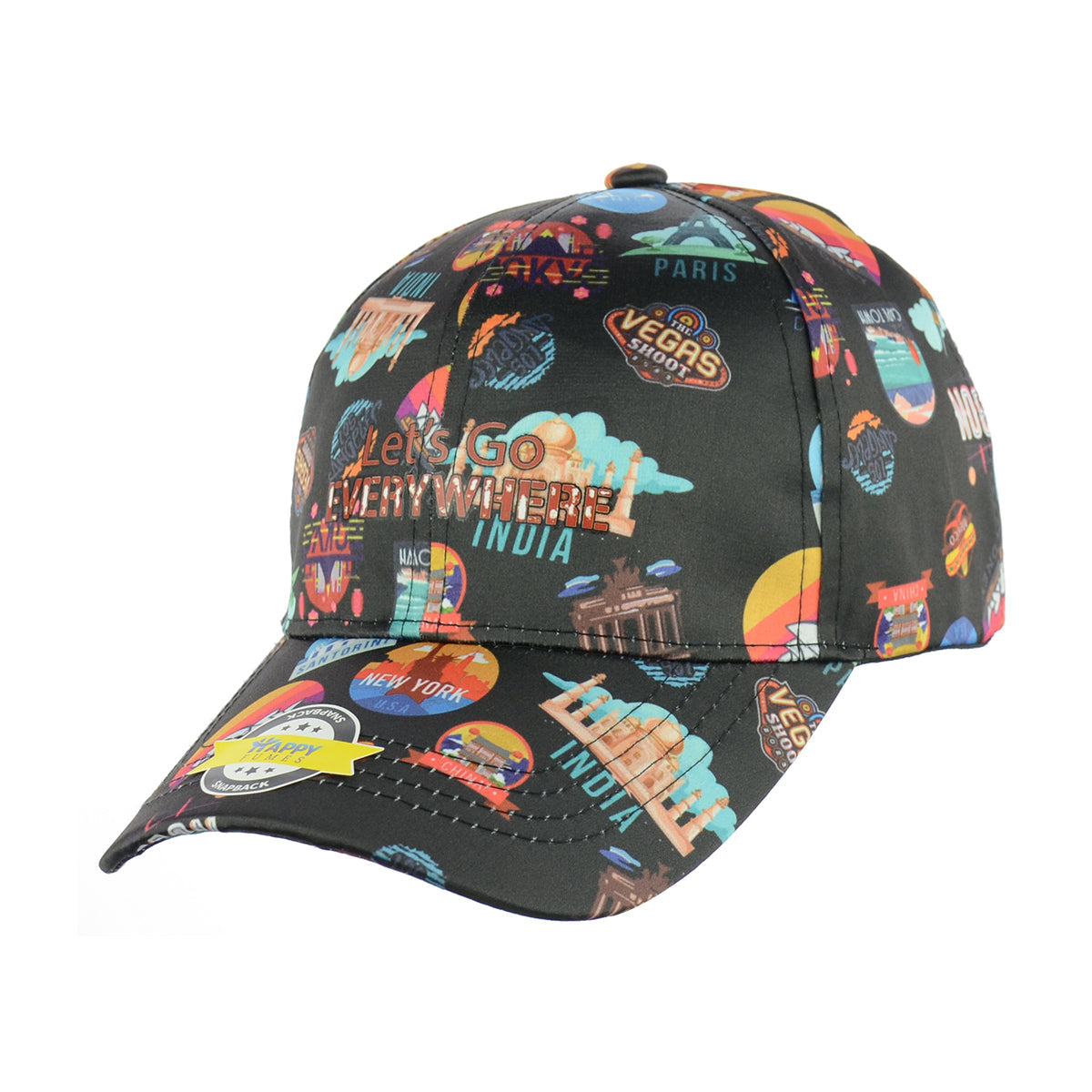 Let's Go Everywhere Design Black Baseball Snapback Hat