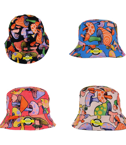 Mushroom Designs Bucket Hats Reversible Wear