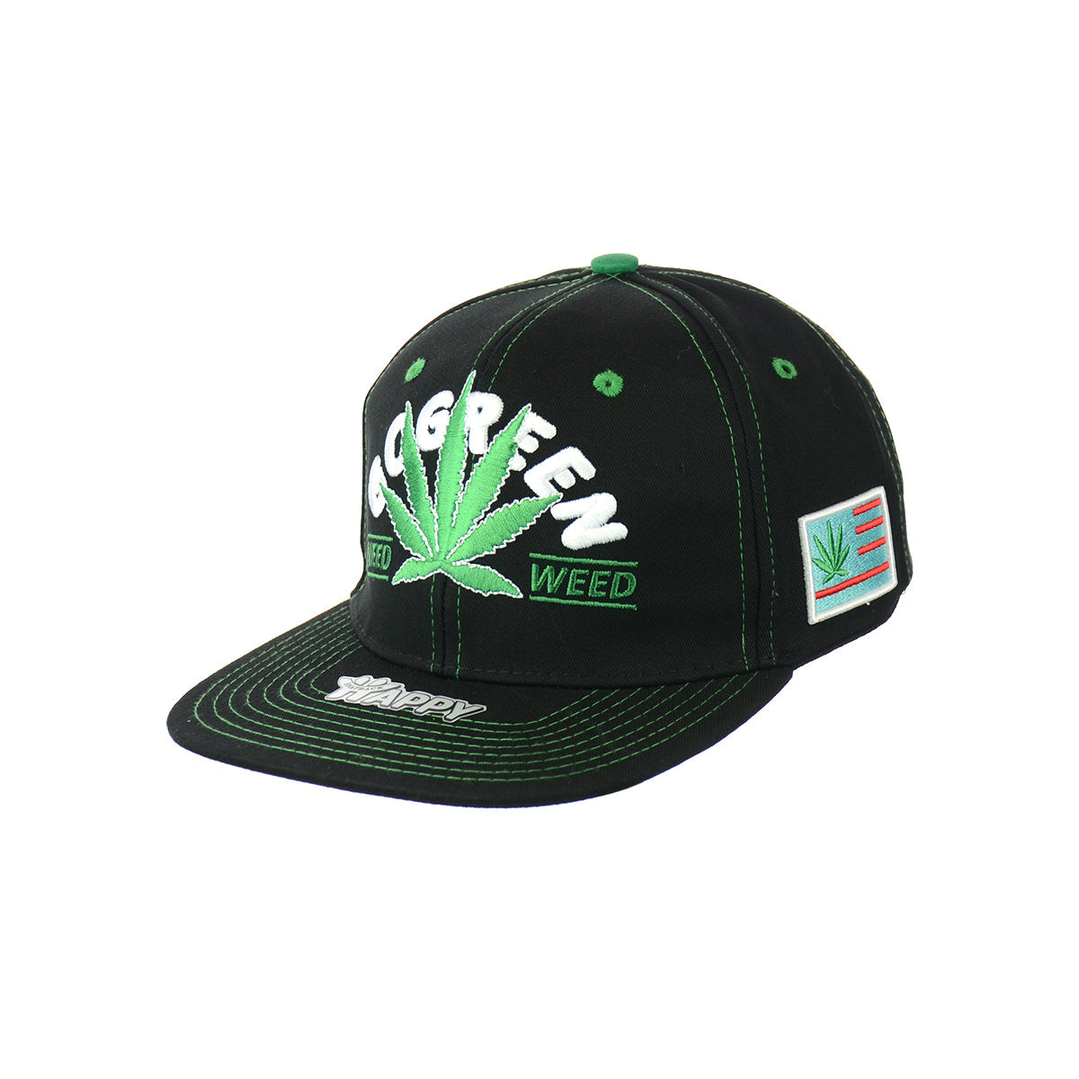 Go Green Leaf Embroidered Snapback Hat