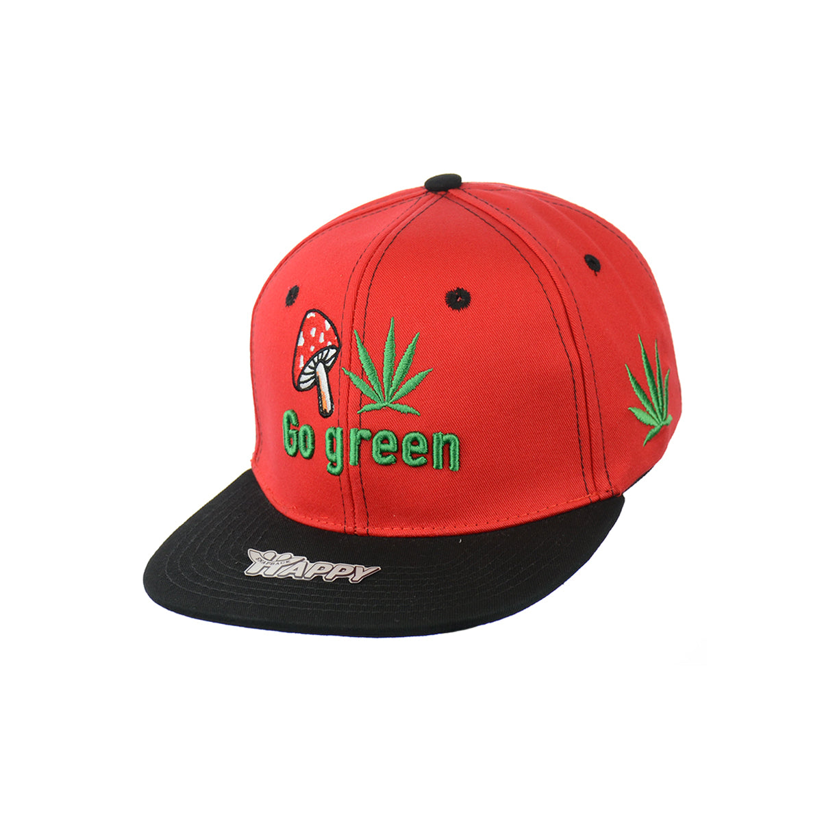 Mushroom Go Green Embroidered Snapback Hat 100% Cotton