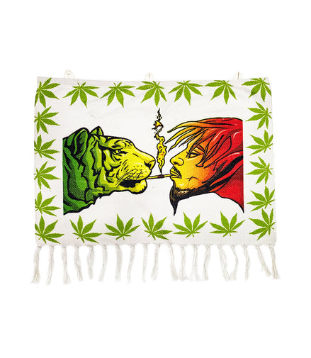 Tiger & Guy Smoking Leaf Design Handloom Printed Wall Hanging Size 3ft x 2ft