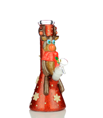 10" Christmas Beaker with 3D Art with 14mm Male Bowl