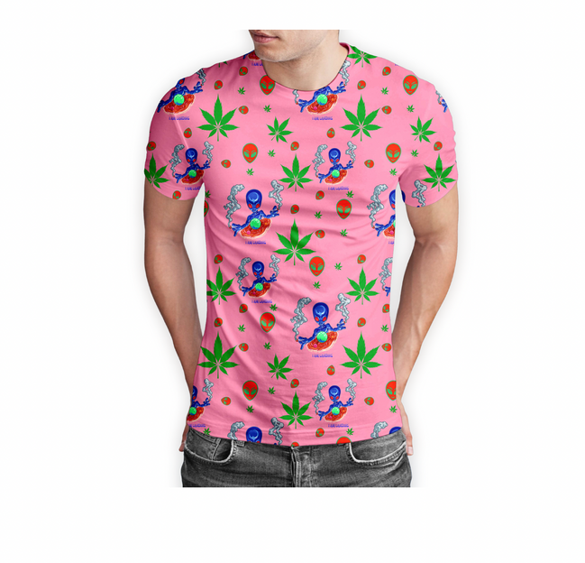 I am Landing Alien Pink T-Shirt Short Sleeve Pack of  5 Units 1-M, 1-L, 1-XL, 1-XXL, 1-XXXL -- 100% Polyester