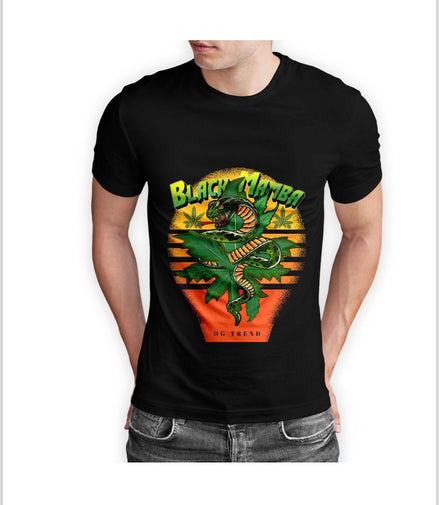 Black Mamba Half Sleeve Black T-shirt Printed - 93% Cotton 7 Elastic