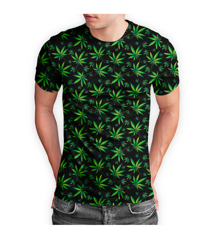 Green Leaf Black T-Shirt Short Sleeve Pack of  5 Units 1-M, 1-L, 1-XL, 1-XXL, 1-XXXL -- 100% Polyester
