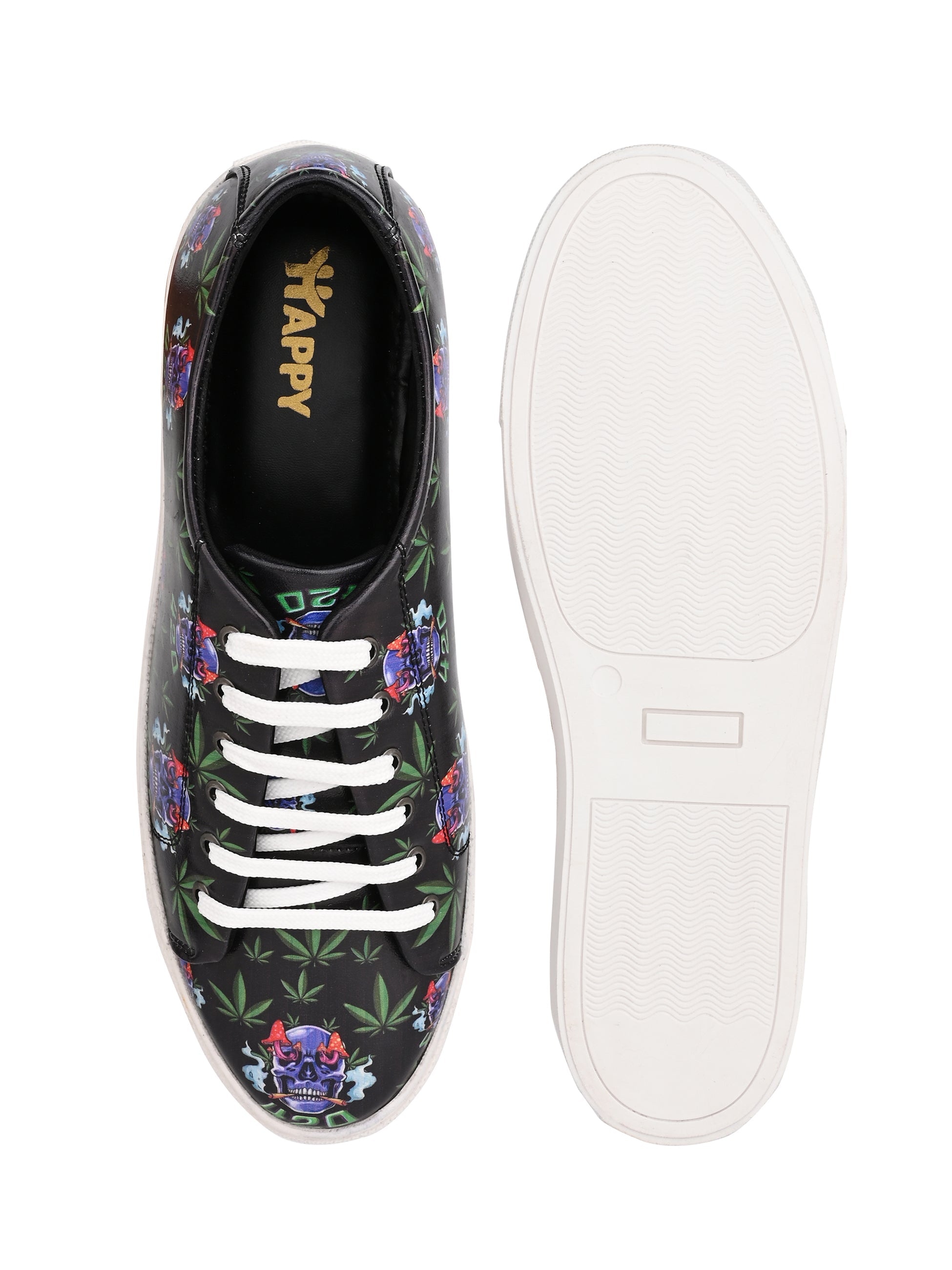 I am Landing Weed Design Deep Black Shoe - Printed Synthetic Vegan Leather