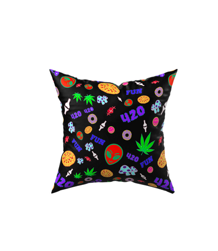 420 Mushroom Donut Alternative Polyester Black Pillow, Couch Cushion, Sham Stuffer (Size:18x18)