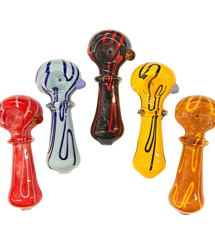 4.5" Hand Pipe Spoon with Ring and Color Frit Glass