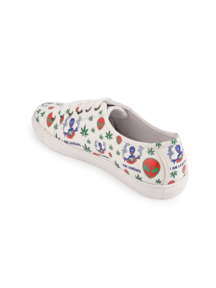 I am Landing Weed Design Snow White Shoe - Printed Synthetic Vegan Leather Size