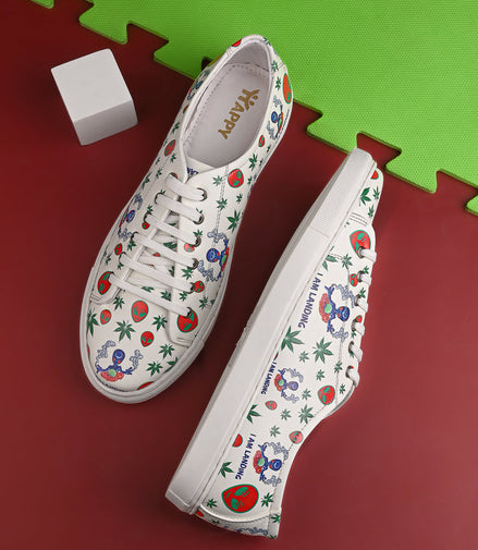 I am Landing Weed Design Snow White Shoe - Printed Synthetic Vegan Leather Size