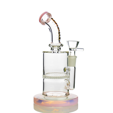 8" Water Pipe Honeycomb Shower with 14mm Male Bowl Happy Fumes Glass