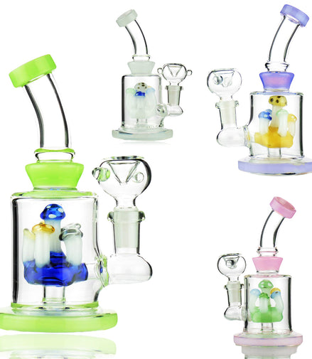 6" Slime Color Water Pipe with Mushroom Shower and 14mm Male Bowl