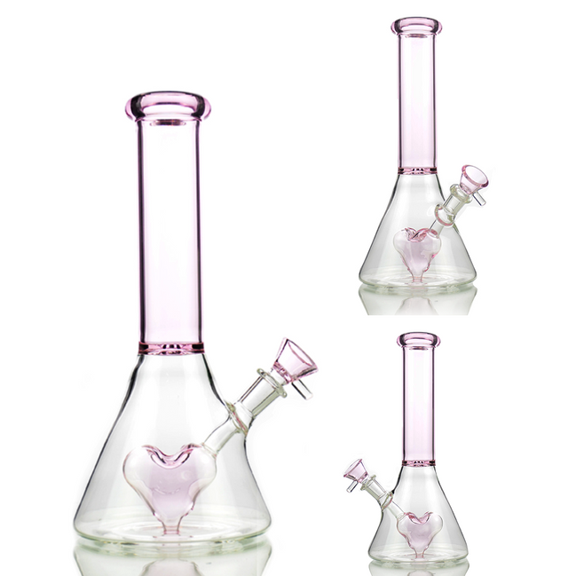 10" Pink Heart Shower Beaker with 14mm Male Bowl