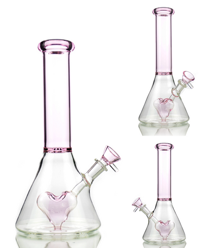 10" Pink Heart Shower Beaker with 14mm Male Bowl