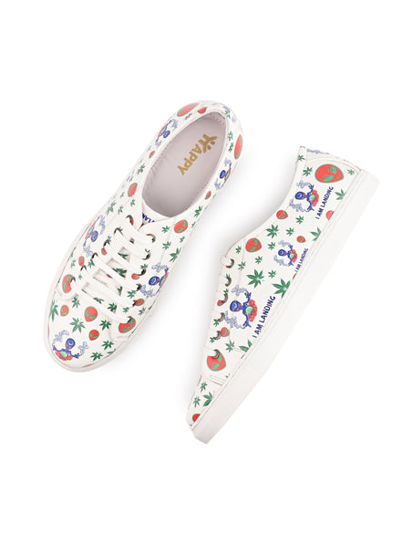 I am Landing Weed Design Snow White Shoe - Printed Synthetic Vegan Leather Size