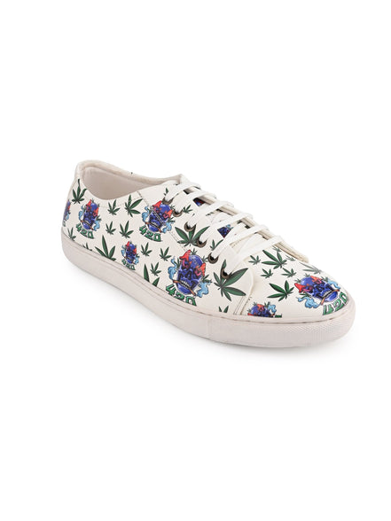 Skull 420 Weed Design Snow White Shoe - Printed Synthetic Vegan Leather