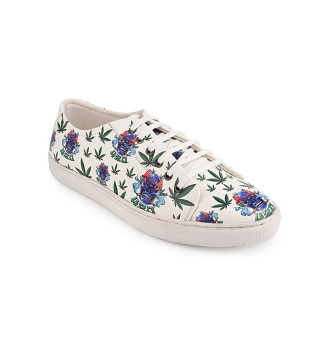 Skull 420 Weed Design Snow White Shoe - Printed Synthetic Vegan Leather